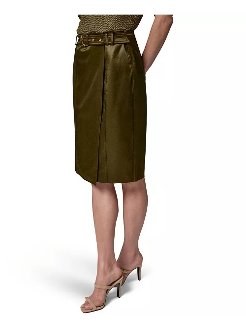 Donna Karen Belted Glazed Cotton Wrap Skirt